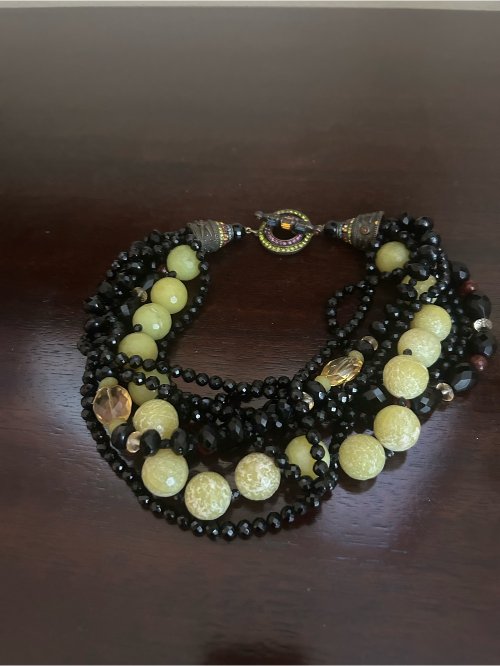 Julie Vos Black and Pale Yellow Multi-Strand Beaded Necklace